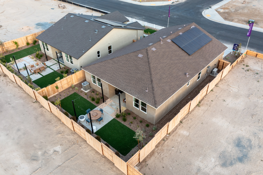A house with a pool.
