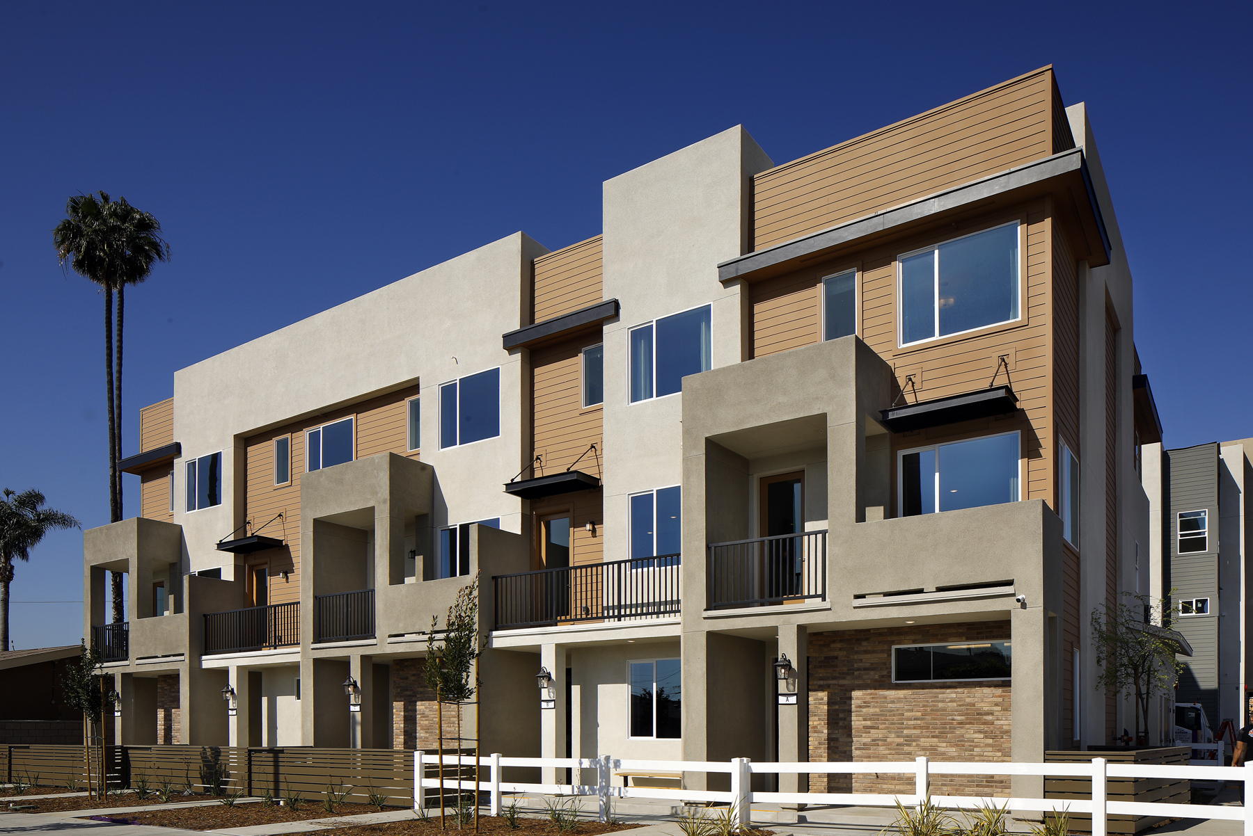 A large building with a deck.