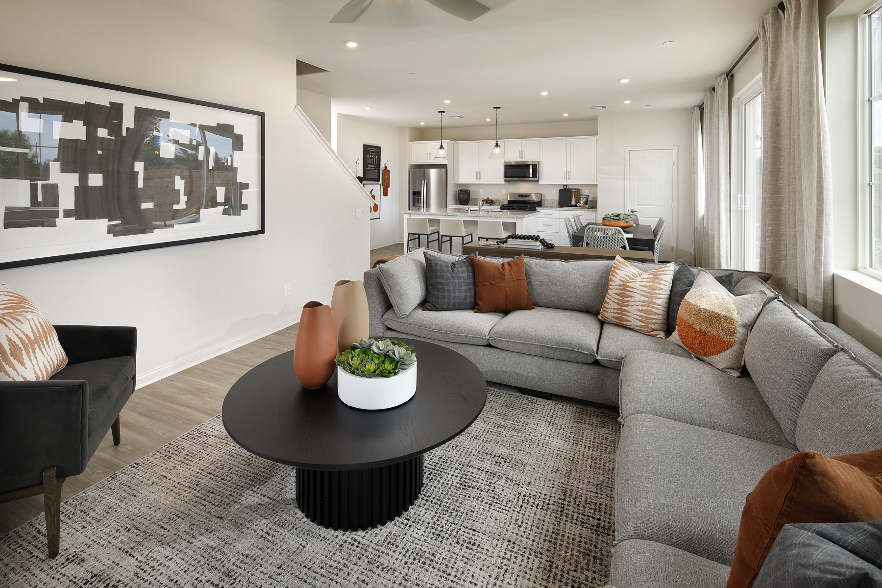 A living room with a couch and a coffee table.