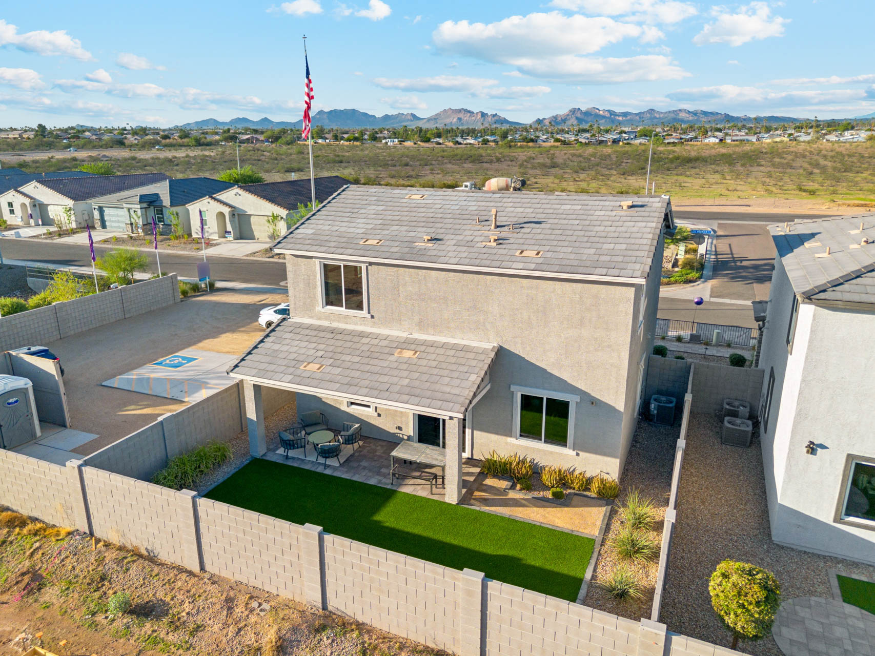 A high angle view of a building.