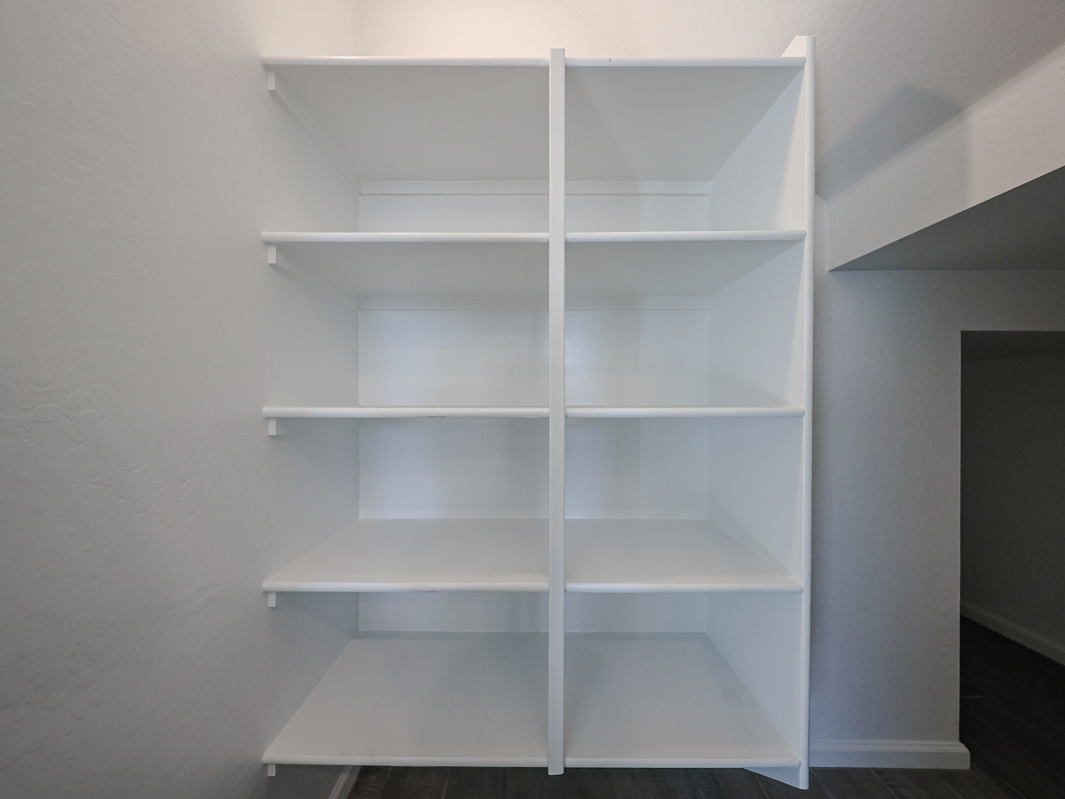 A white shelving unit.