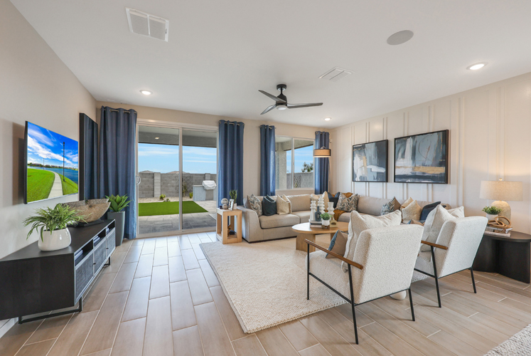 A living room with a large window.