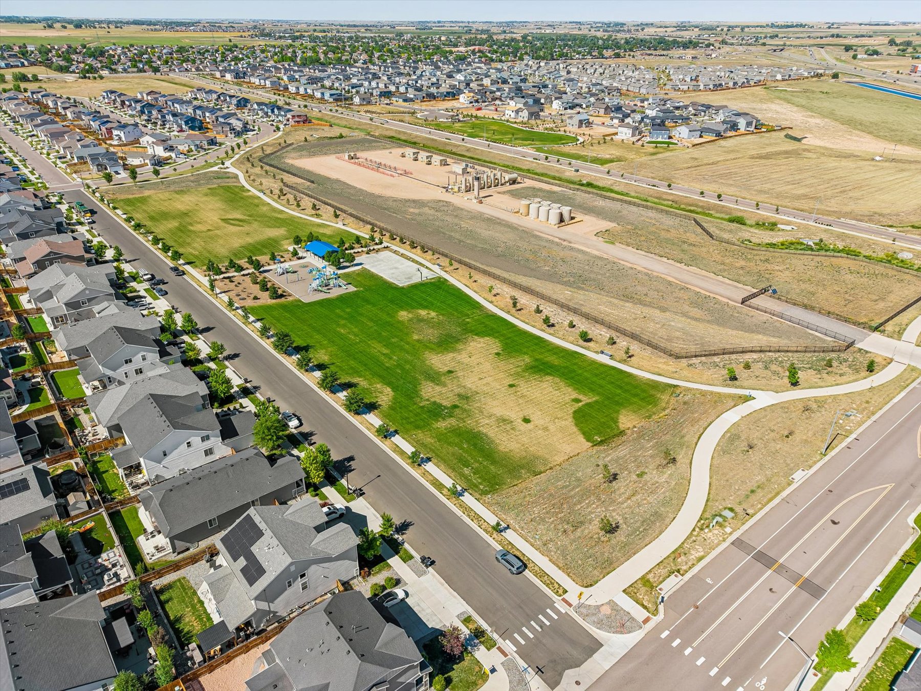 An aerial view of a city.