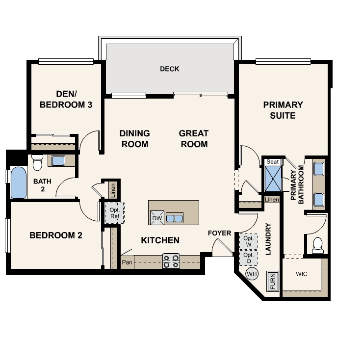 Diagram, engineering drawing. Unit 3A Floorplan, Main Level