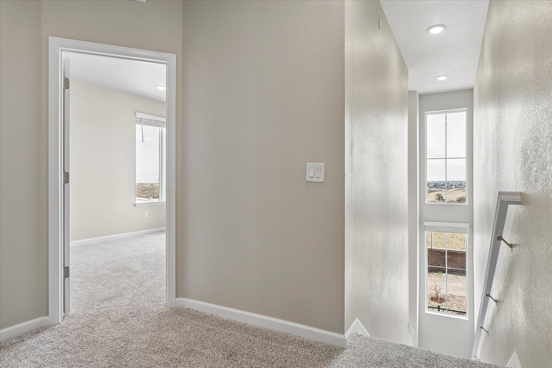 A room with a glass door.