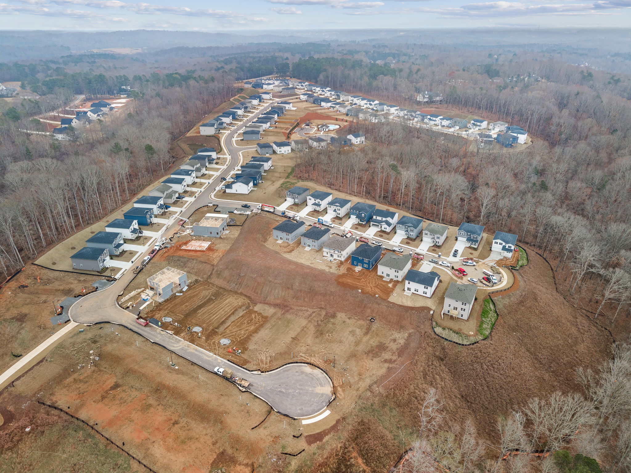 An aerial view of a town.