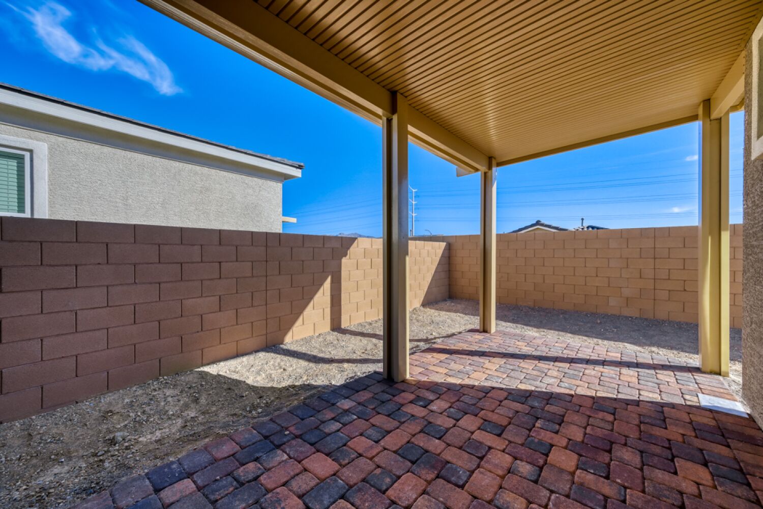 A brick patio with a brick patio.