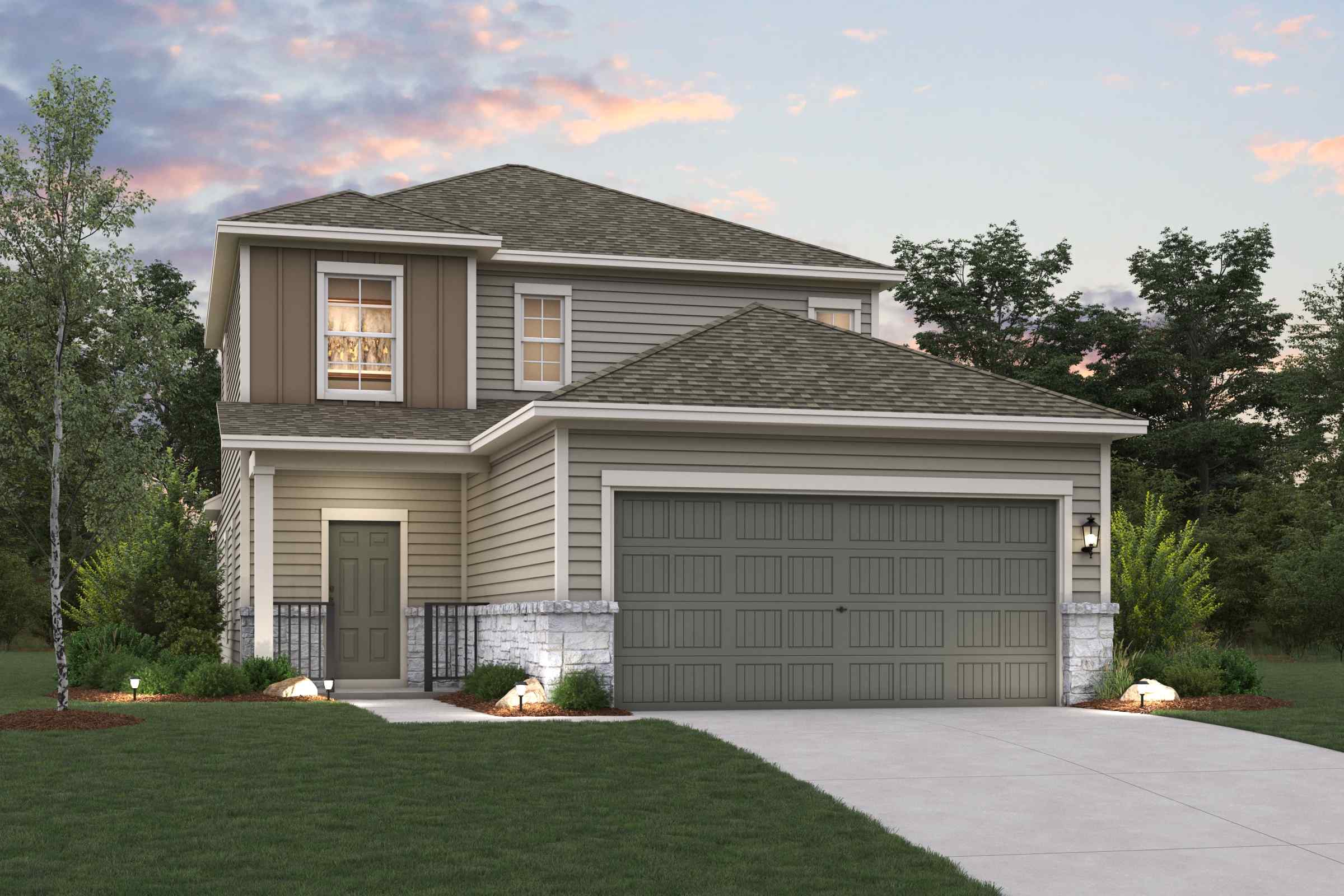 A house with a driveway.
