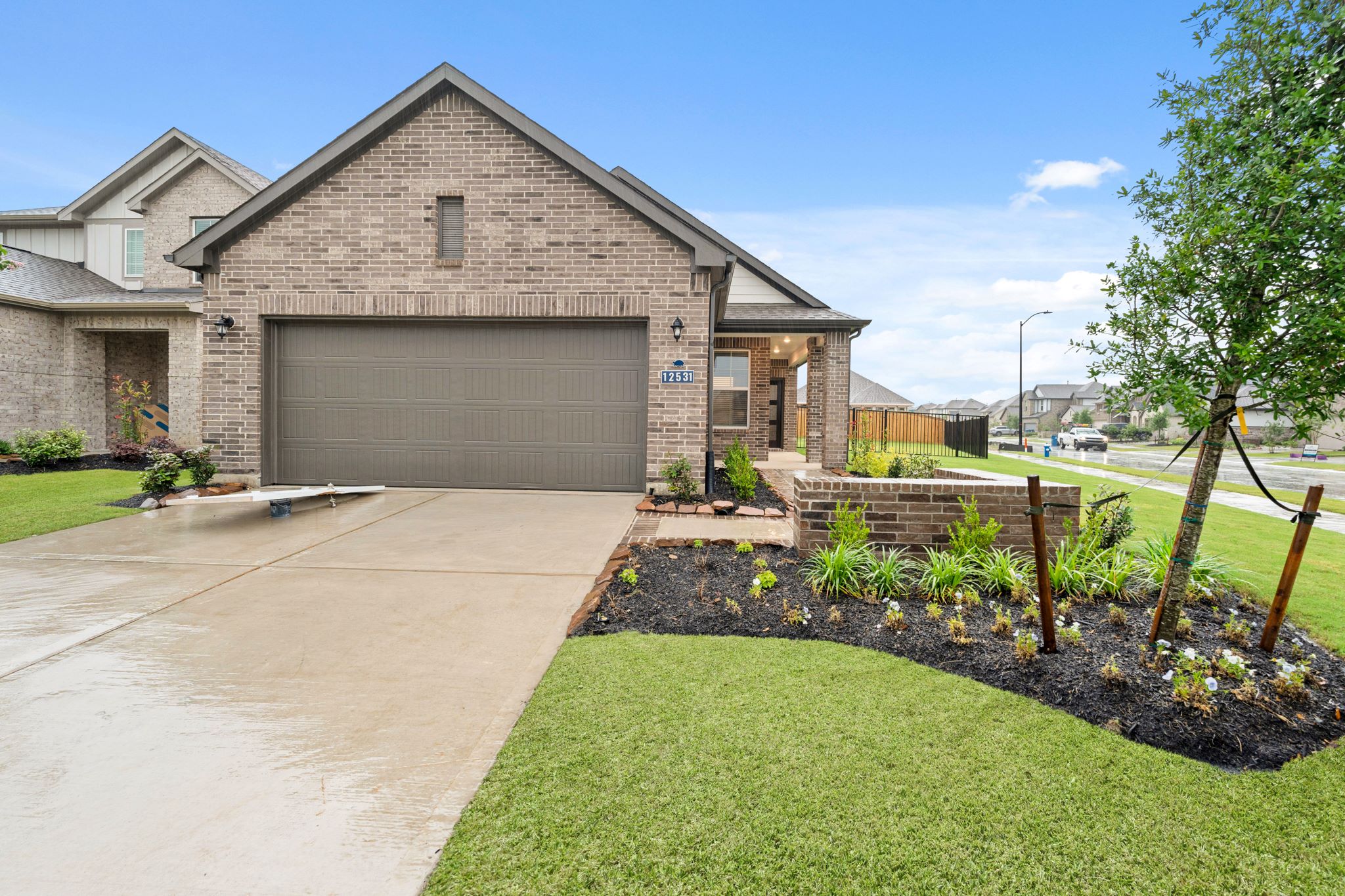 A house with a driveway.