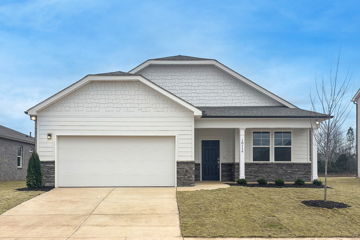 A house with a garage.