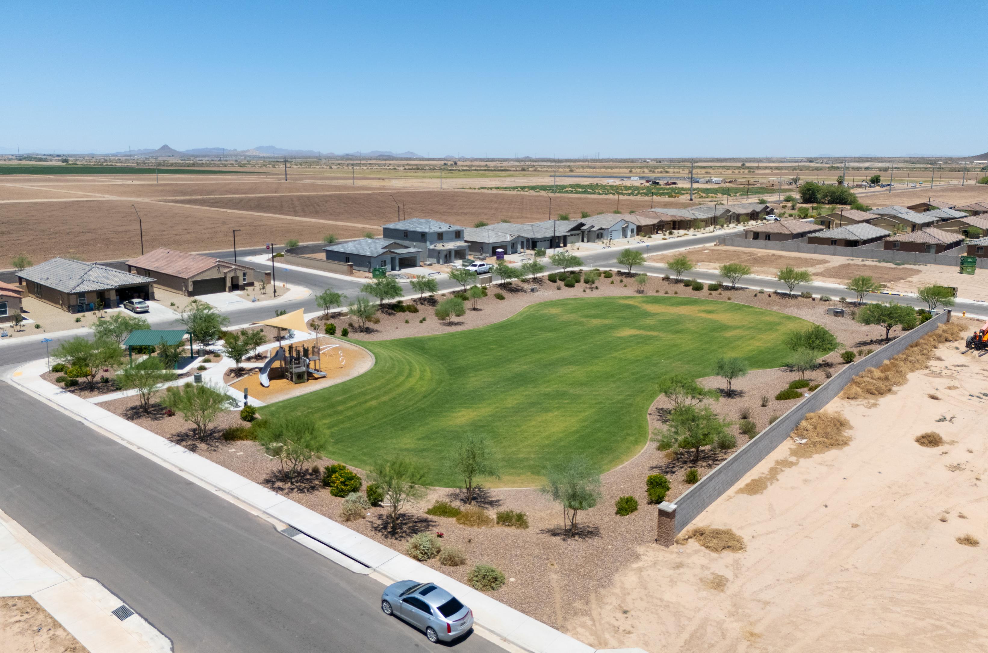 A high angle view of a farm.