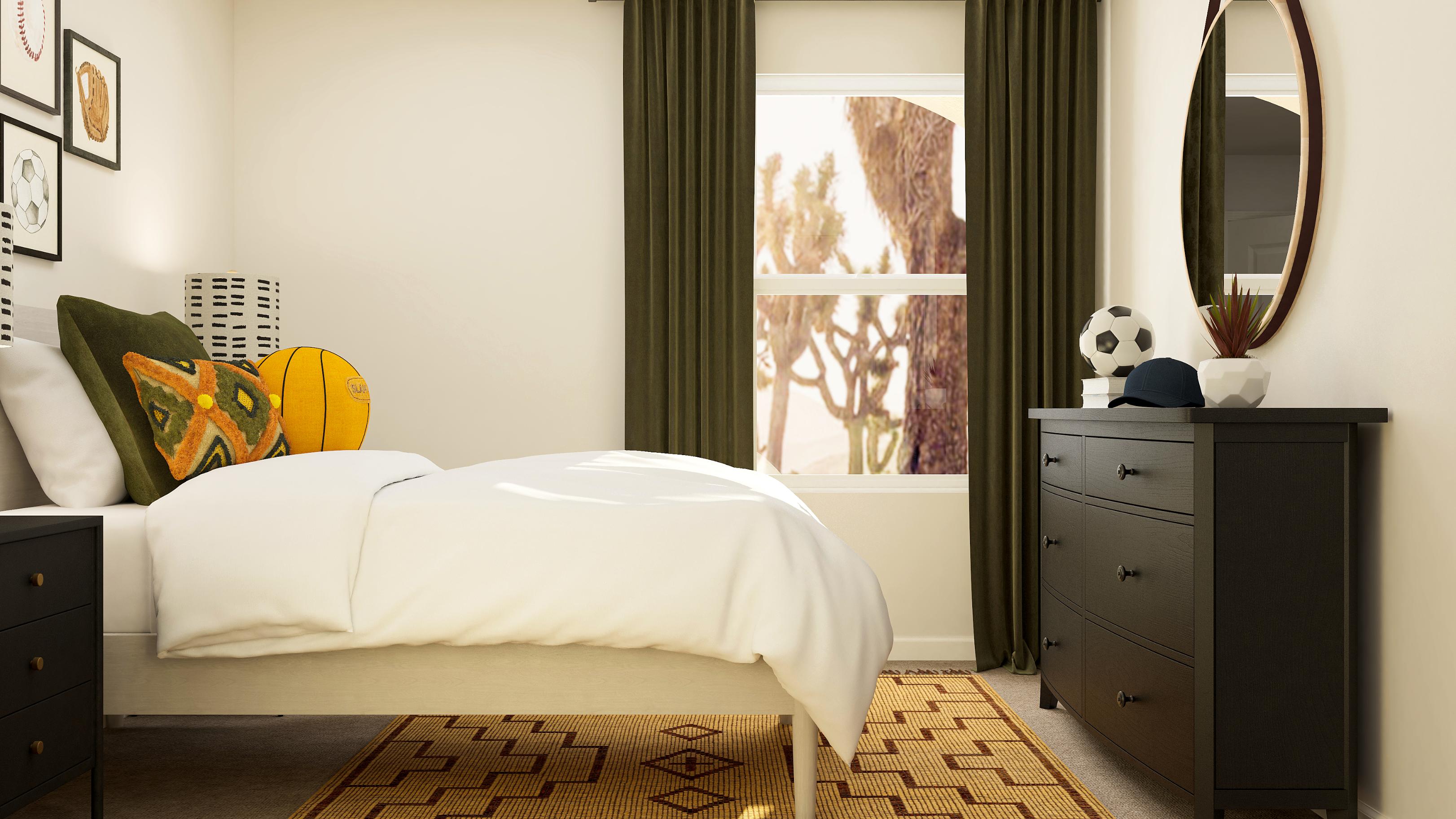 A bedroom with a bed and a window.